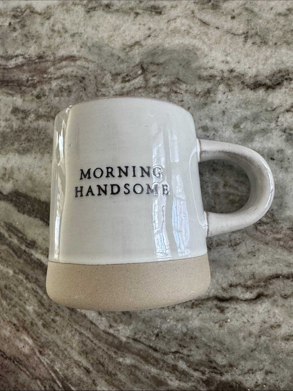 New Hearth & Hand White and Tan "Morning Handsome" Ceramic Mug